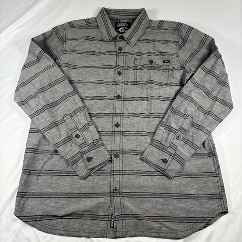 Metal Mulisha Men's Large L Gray Striped Long Sleeve Button Shirt - Picture 2 of 10