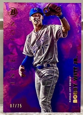 ROYALS JERSEY #! 2021 Bowman Inception Bobby Witt Jr. Fuchsia Foil 7/75! ROYALS!