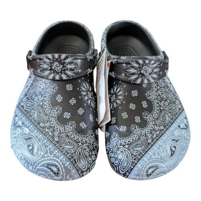 CROCS Bistro Work Clog Women's 7 Black Gray Bandanna Paisley Men's 5 New