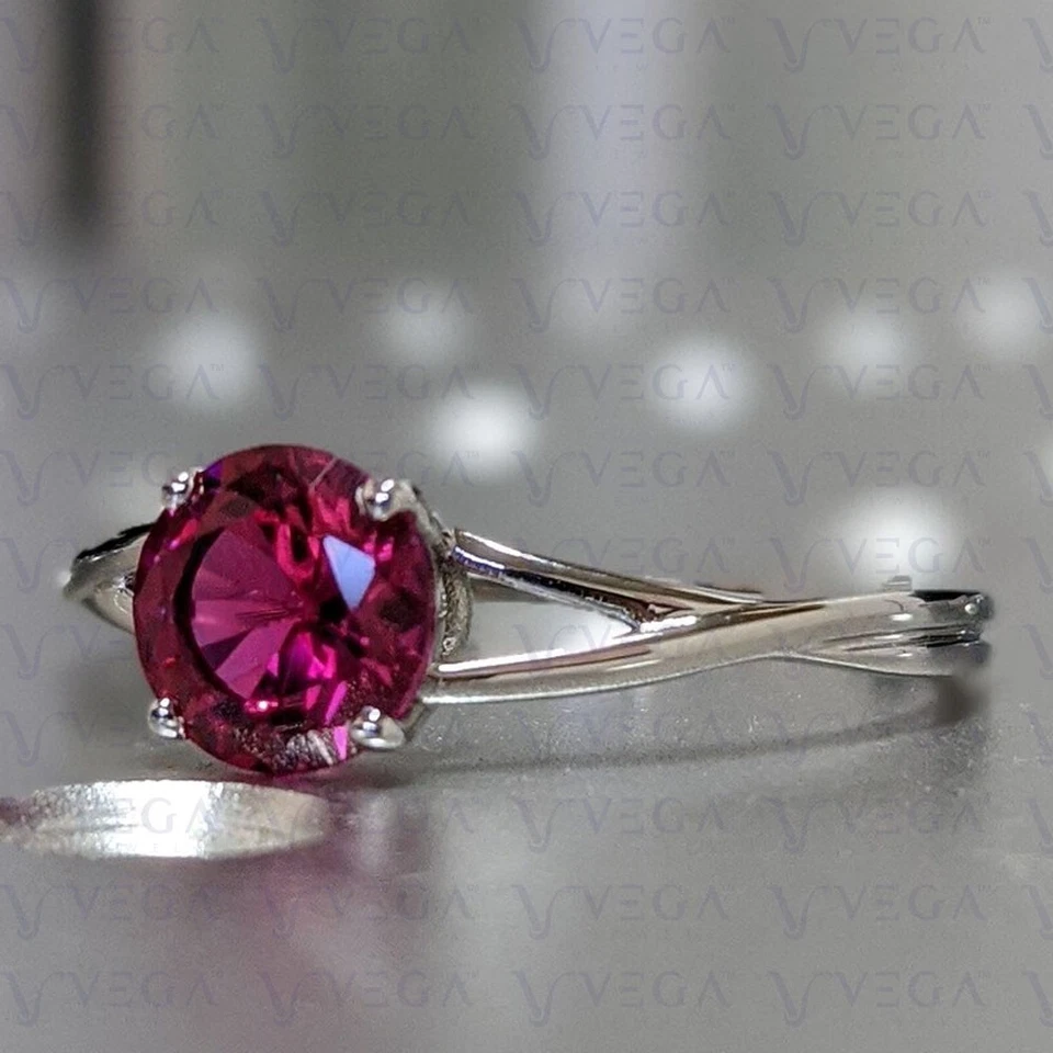 3.00Carat Round Cut Natural Ruby Solitaire Engagement Ring 18K White Gold Plated - Image 3 of 4