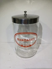 Vintage Bandages Medical Jar by Profex Red label with Stainless Steel Chrome Lid