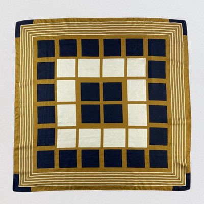 23ku Vingt-Trois Arrondissements Silk Scarf Vintage Geometric Navy Gold 31x30''