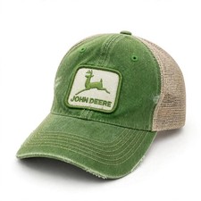 John Deere Stone Washed Mesh Trucker Cap in G...