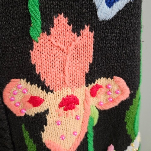 Embroidered Floral Black Knit Sweater Vest Bloomcore Medium Country Grandma - Picture 7 of 14