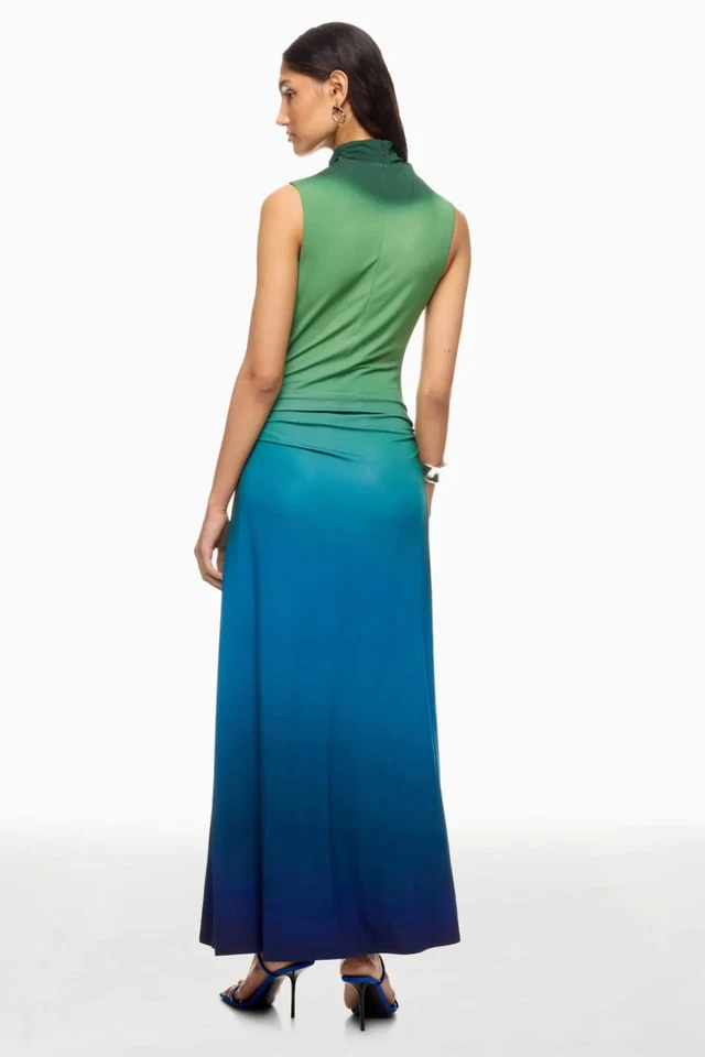 SIMKHAI Aldina Jersey Stretch Maxi Dress Blue Green Ombre, Size S Retails $645 - Image 4 of 4