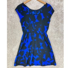 Old Navy Floral Print Mini Dress Womens Small Blue Black Cap Sleeve Flowy Brunch