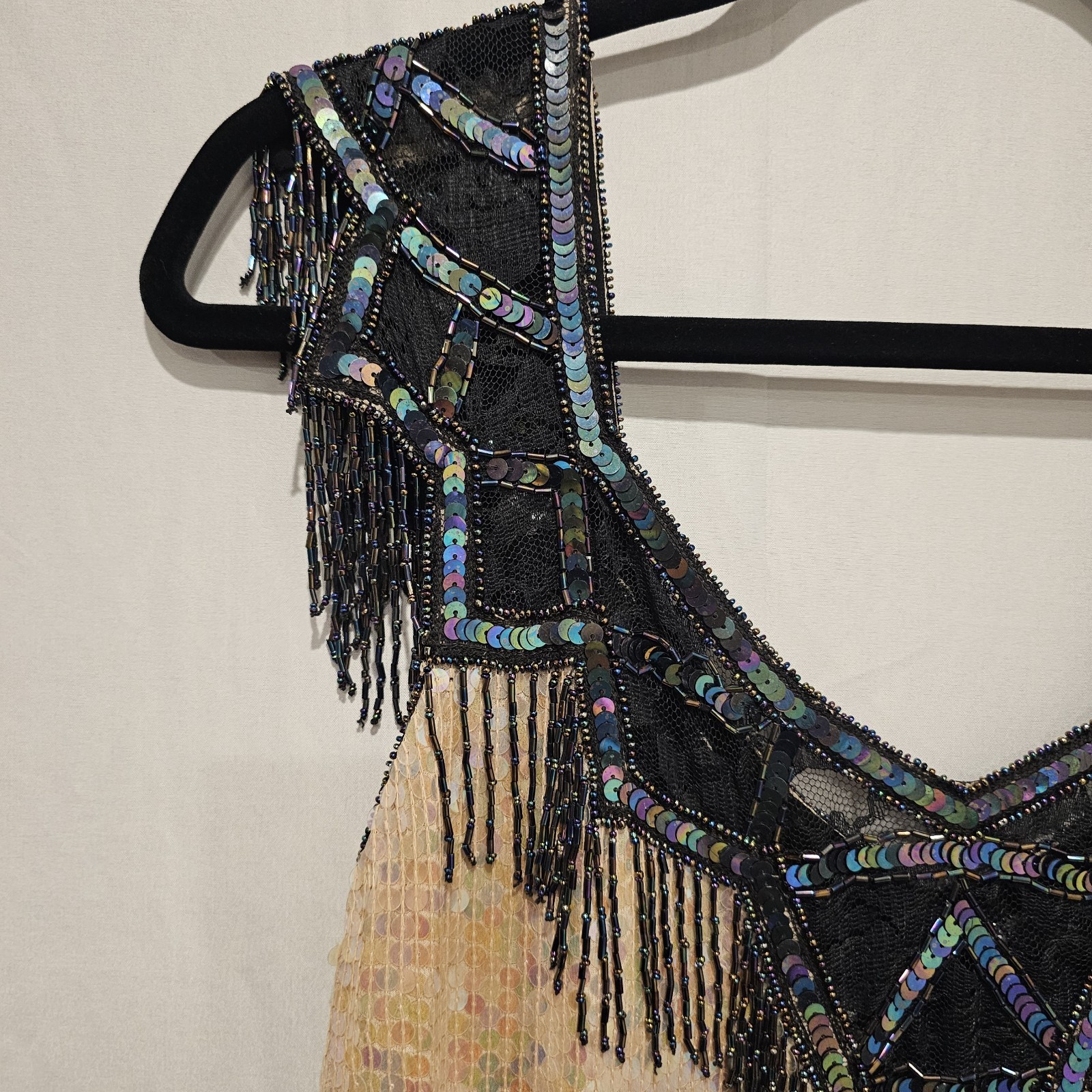 Vintage Sister Max Black Cream Beaded Sequin Dress Scarf Women's Sz S Party image 4