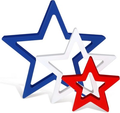 Blulu 3 Pieces Labor Day Decorations Wooden Star Signs White, Blue, Red 