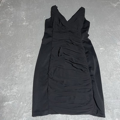 White House Black Market Dress Womens 8 Black V Neck Ruche Career Office