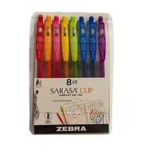 Zebra Sarasa Clip Brights 0.5mm Fine Point Gel Ink Pens 8pk