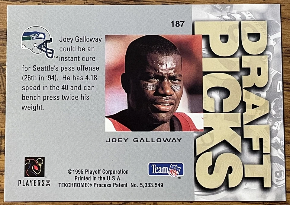 Joey Galloway 1995 Playoff Absolute Rookie Card #187 Seahawks NFL RC Free Ship - Image 2 of 3