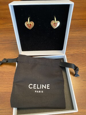 NEW Signed CELINE Red Heart Gold Plate Earrings Paris | eBay