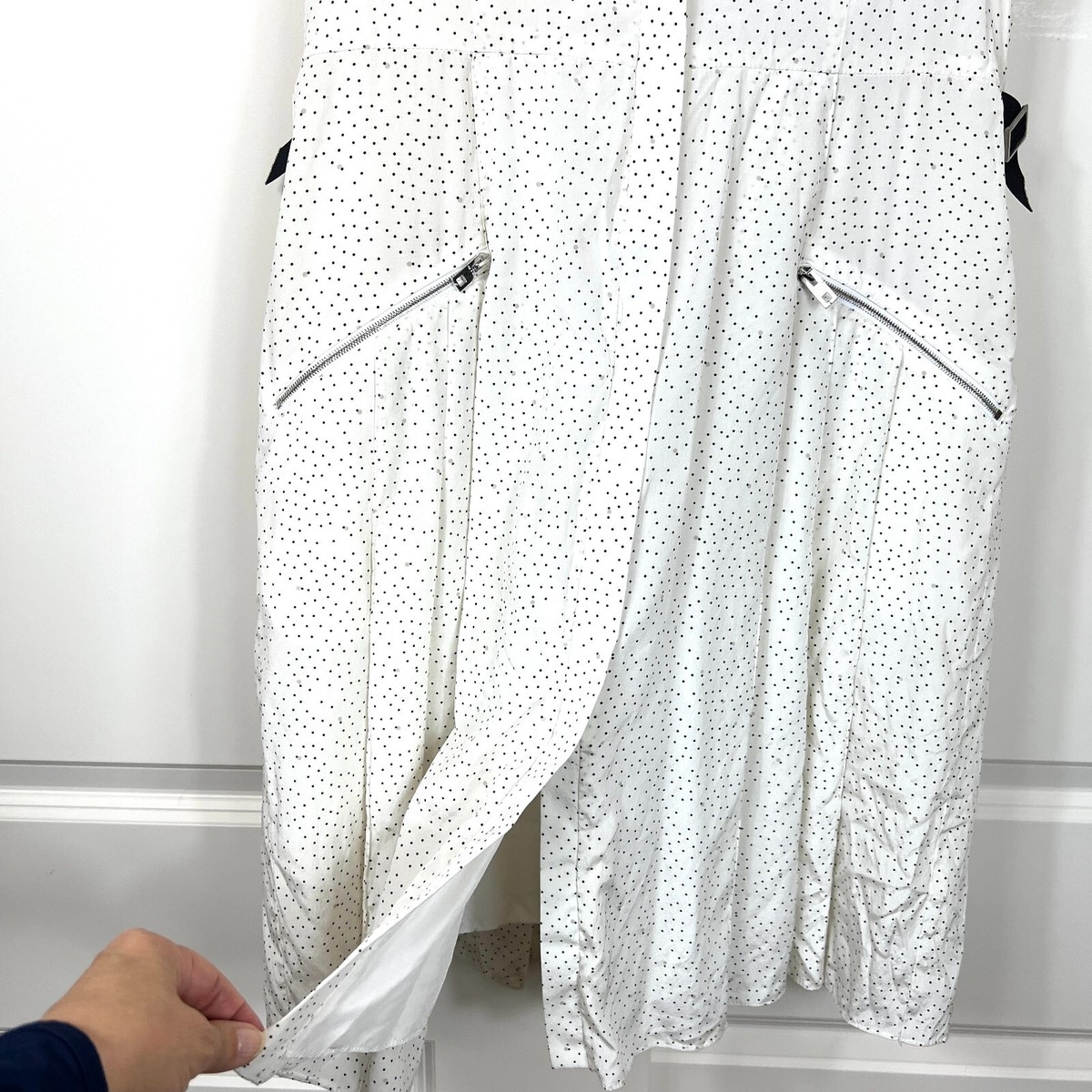 Rag And Bone White Polka Dot Silk Blend Front Zip Lined