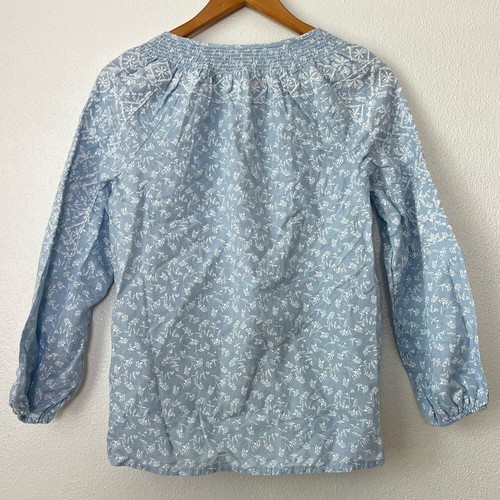 Blusa Campesina Floral Joie Bordada Lino Algodón Top Azul Blanco Borlas Pequeña - Imagen 2 de 6