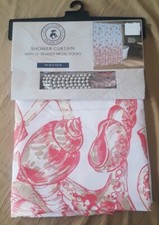 Caribbean Joe SHOWER CURTAIN  SEA SHORE Coral Shells with 12 Hooks NEW