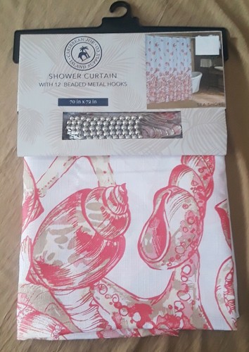 Caribbean Joe SHOWER CURTAIN ~ SEA SHORE Coral Shells with 12 Hooks NEW - 第 1/5 張圖片