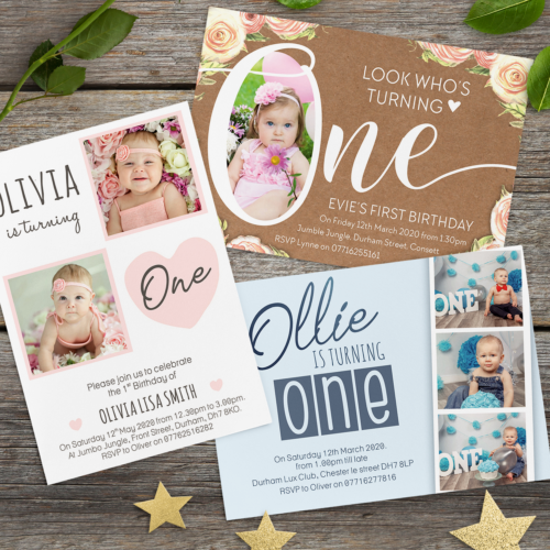 Personalised 1st Birthday Invitations • First Party Invites • Boy • Girl (P1) - Afbeelding 1 van 29