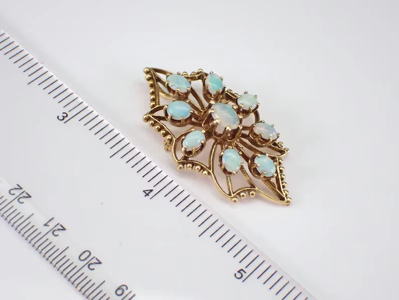 Подлинная антикварная винтажная брошь на булавке из огненного опала овальной огранки 14 карат с покрытием из желтого золота 3 карата - Изображение 4 из 4