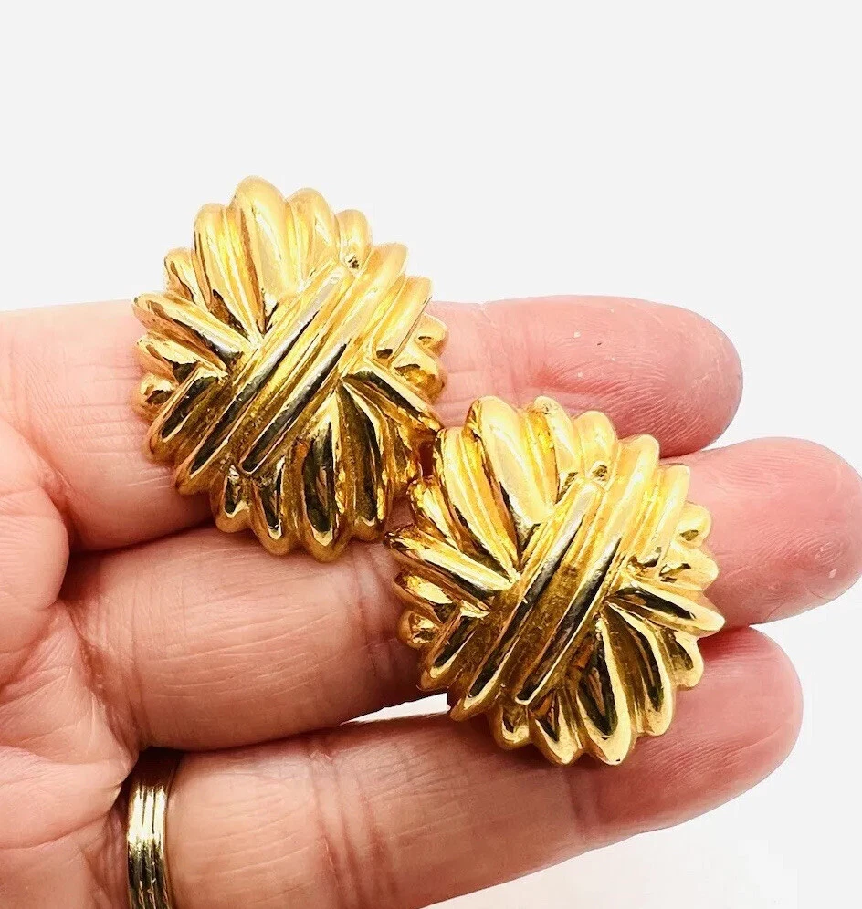 Grandes boucles d'oreilles PAOLO GUCCI ton or clips dos signé bijou vintage