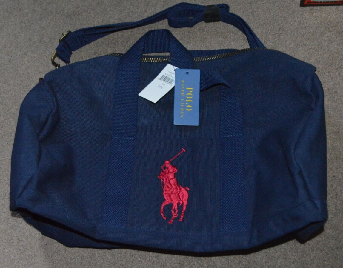 Borsone da viaggio nuovo con etichette POLO RALPH LAUREN tela BIG PONY palestra con tracolla