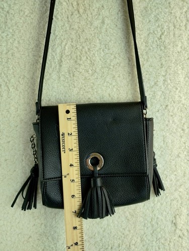 Street Level Crossbody Bag Women's Black Vegan Leather Removable Tassel Flap - Picture 13 of 15