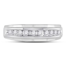 10kt White Gold Mens Round Diamond Wedding Channel Set Scalloped Band Ring