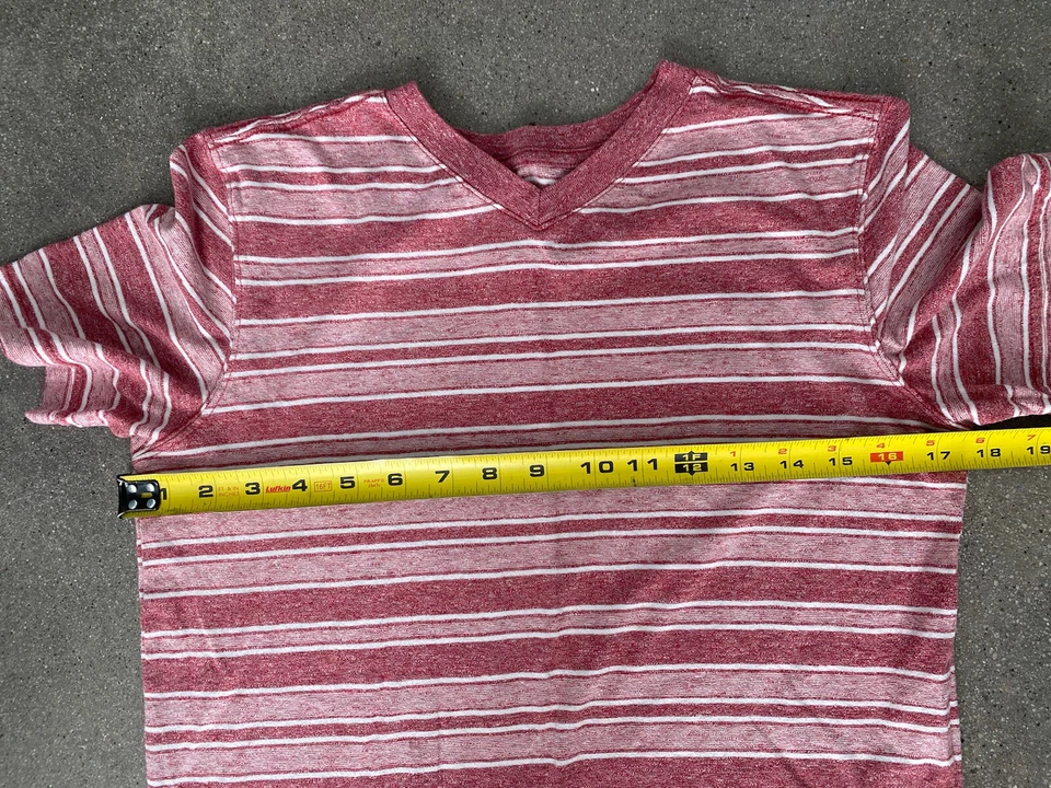 Cherokee burgundy & white striped v neck t-shirt boys sz L (12-14) - Image 3 of 4