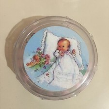 Rose Scented Rosary Pink Wood Bead Silvertone Crucifix - Baby Keepsake Box New
