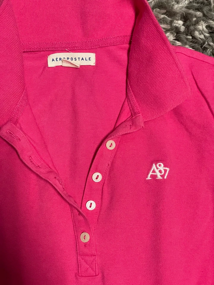 Aeropostale 女孩粉色 Polo 衬衫 学校 工作 休闲 M — 第 2/4 张图片