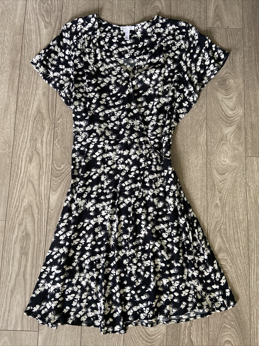 leith pleated dress LEITH Pleated Midi Dress Feminine Romantic Whimsical Floral Print V Neck Size XS