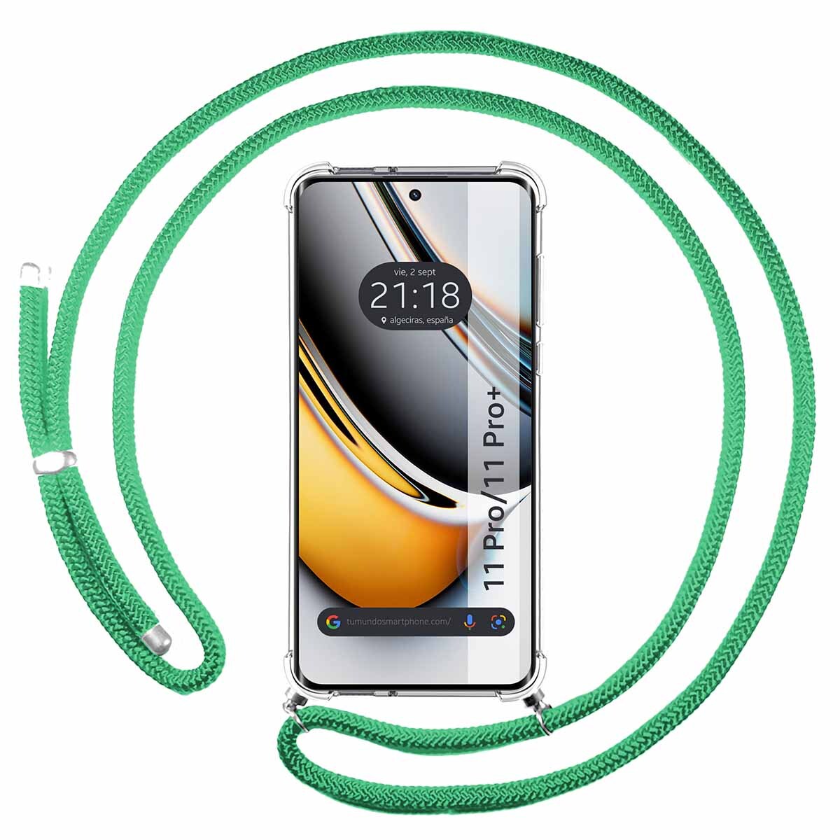 Cover Ciondolo Trasparente per Realme 11 pro / + Plus Con Cordino Verde A
