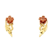 Ioka - 14K Two Tone Gold Flower Post Push Back Earrings