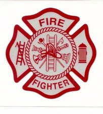 WHITE RED Reflective 3M Vinyl Decal Fire Dept Maltese Cross Firefighter Sticker