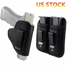 Concealed Carry Leather IWB Pistol Gun Holster with Double Magazine Pouch Holder