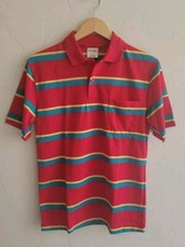 Vintage 80s Woolridge MERVYNS Striped Polo Golf Shirt NOS Red Size Small Retro