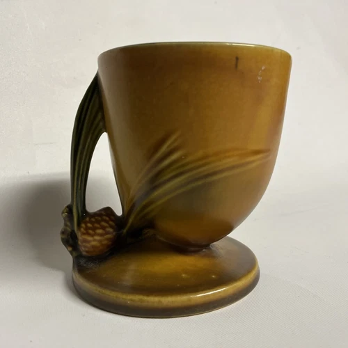 Vintage Roseville Pottery #124 Brown Pinecone Cornucopia Flower Pot Planter Vase