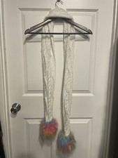The Children  s Place White Knit Scarf With Rainbow PomPom  s One Size