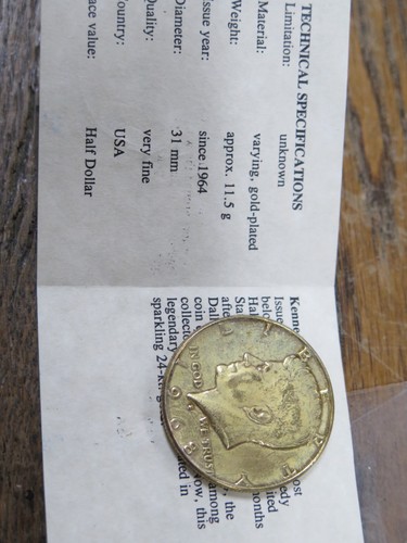 Mezzo dollaro Kennedy 1968 50c - placcato oro 40% argento - con certificato di autenticità - Foto 5 di 7