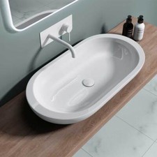 Bathroom Wash Basin Sink Ceramic Countertop Oval Deep Fill & Plug 800x425mm