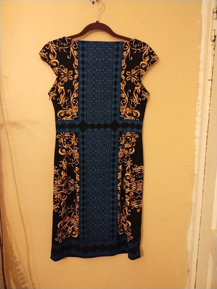 Maggie London Women Dark Floral Sheath Knee Length To Midi Dress Size 6