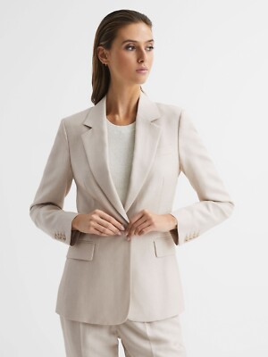 Reiss Damen SHAI EINREIHIG MASSGESCHNEIDERT in Haferflocken BLAZER JACKE UK Größe 4