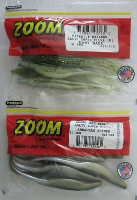 2 - ZOOM BAIT  Super Fluke - 10/Ct Pack - 5-1/4'' - Baby Bass & Arkansas Shiner