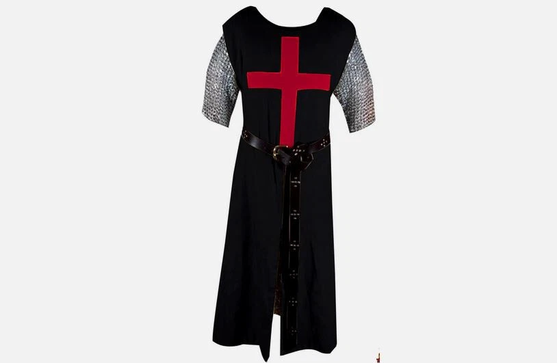 Caballero Templario Medieval Túnica Negra y Capa con Capucha Disfraz Renacimiento SCA Foto 4 de 4