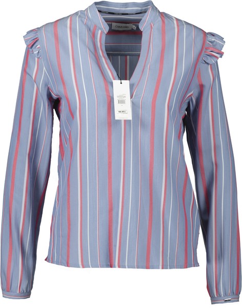 Neu! Calvin Klein Damen Langarm Bluse Blau-Rosa Gestreift Gr. 36-image