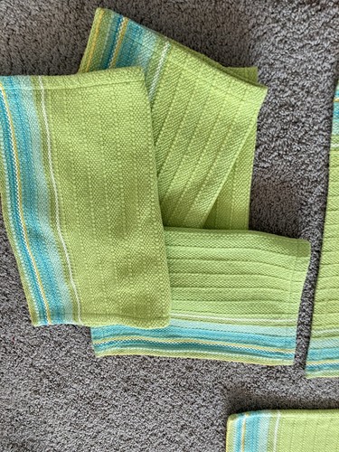 Set Of 6 Woven Blue, Green, Yellow Striped Placemats Bohemian Nautical - Picture 4 of 5