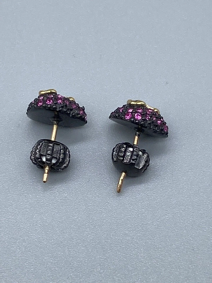 Brincos pretos perfurados de cristal fúcsia coração assinatura logotipo alta costura suculenta com caixa - Imagem 3 de 4