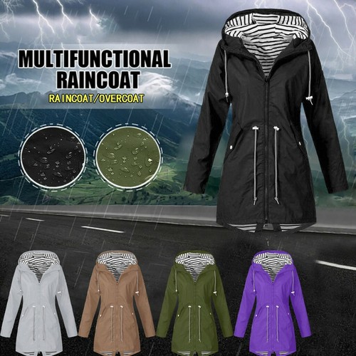Women Ladies Hooded Rain Winter Raincoat Windproof Coat Outdoor Jacket Plus Size