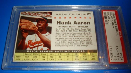 1961 Post Cereal #107 HANK AARON psa 6.5 HC MILWAUKEE BRAVES (377)