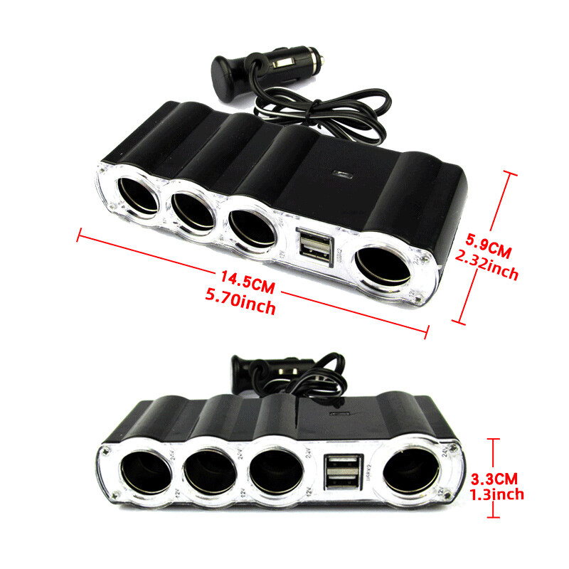 Cigarette Lighter Adapter 2USB Car Charger Fast Charge 60W 4 Sockets 12V