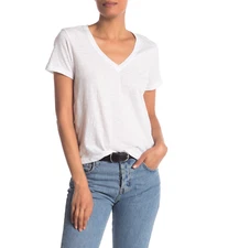MADEWELL WOMEN'S WHITE SHORT SLEEVE V-NECK WHISPER COTTON TEE Sz S